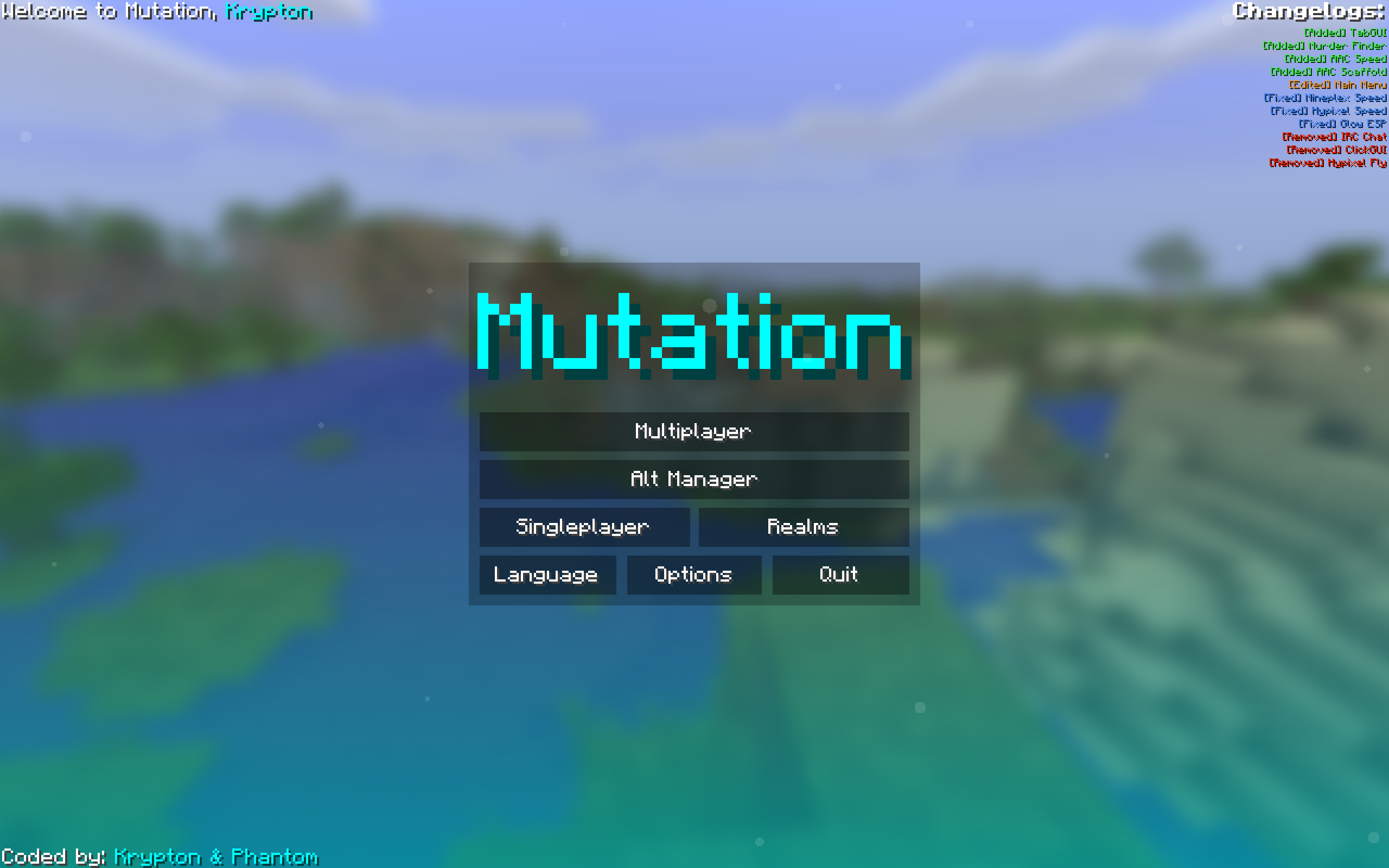 The main menu of my old cheating client, similar to the normal one