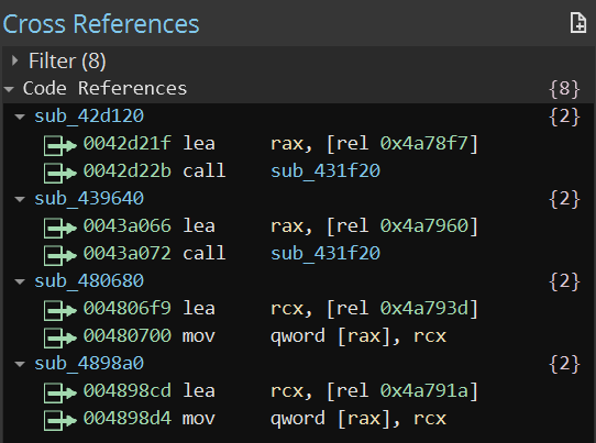 Code references, where it is used, of the long string
